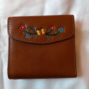 Patricia Nash Brown and Red Leather Wallet with Embroidery